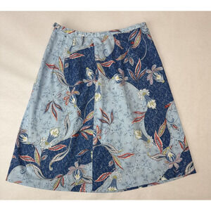 Vintage 1970sCottagecore Handmade Skirt A-Line Blue Floral Cotton Small 26"